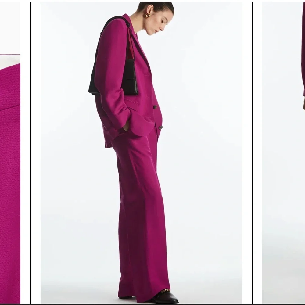 COS Bright Magenta Trousers Wide Leg - Adjustable Waist -Pockets 2 Linen Blend
